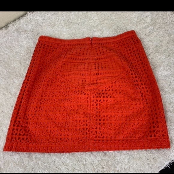 Madewell Orange Crochet Mini Skirt Size 8 | Summer Boho Chic Eyelet Style - Picture 2 of 7